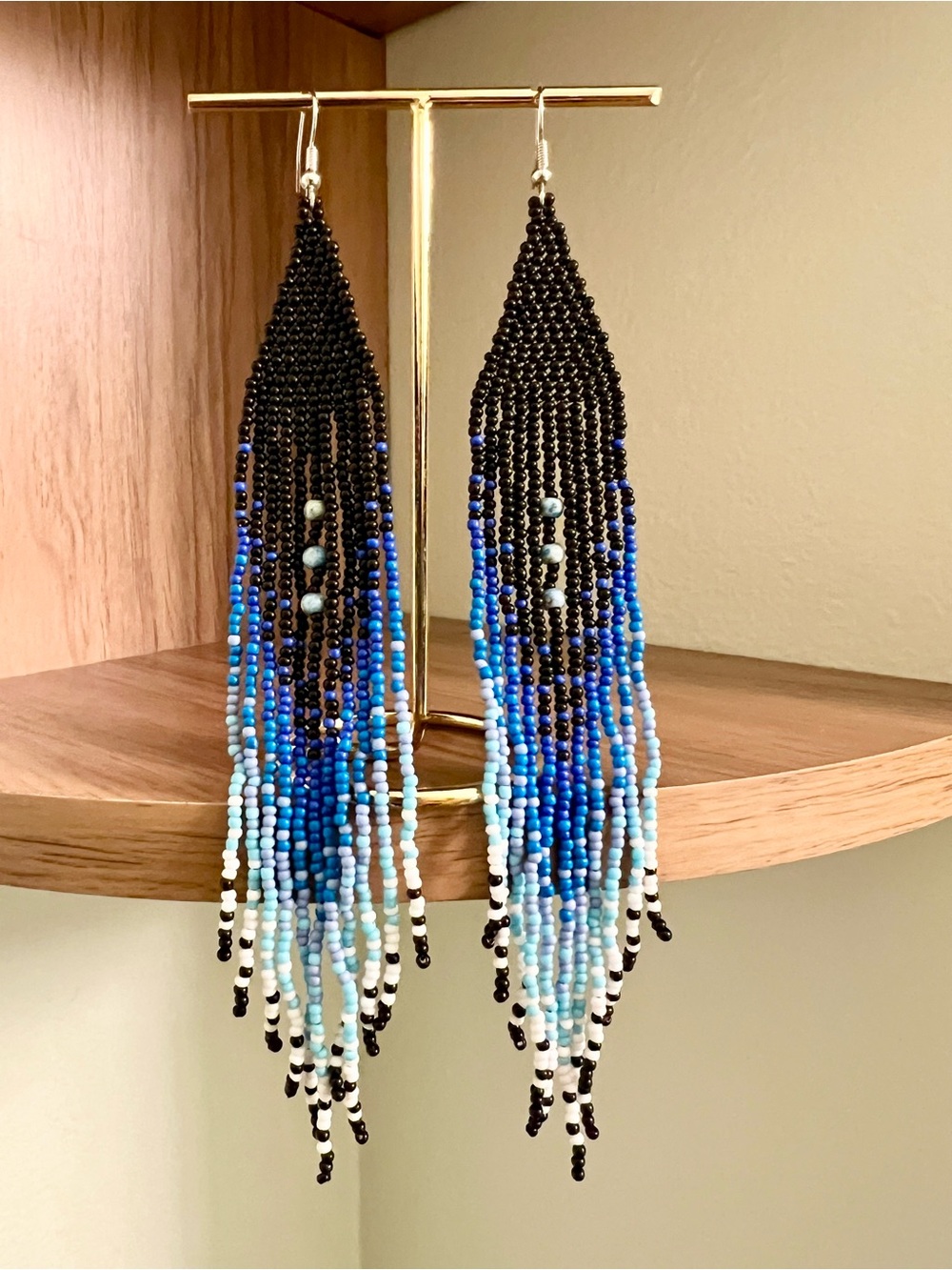 Black and Blue Ombre Beaded Earrings